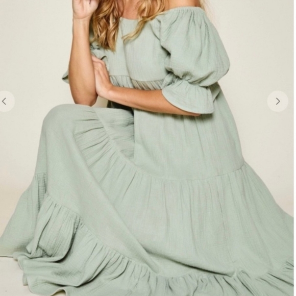 Beautiful Laura Short Sleeve Tiered Midi Prairie Cotton Dress - Picture 2 of 6